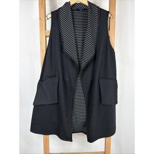 NWT Sydney Black White Pattern Sleeveless Pockets Open Duster Vest #1143 Size S